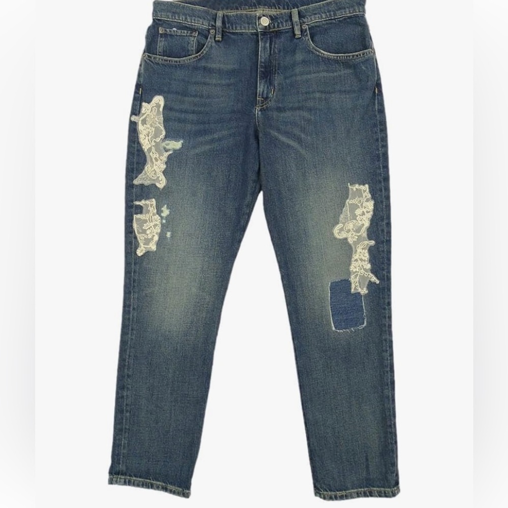 Lauren Highland Wash Lace Patchwork Relaxed Stretch Cotton Jeans- Plus 22W